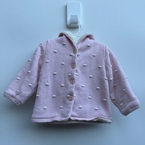 Baby Gap Pink Cream Knit Popcorn Bear Ear Hoodie Button Down Cardigan 18-24 M